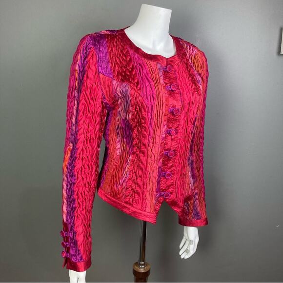 Jean Marc collection Jacket Large VTG bolero red ribbon ruched stretch crinkle - Picture 2 of 16